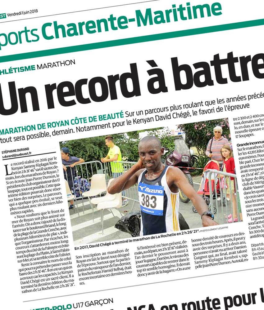 revue de presse Marathon Royan Côte de Beauté label FFA régional